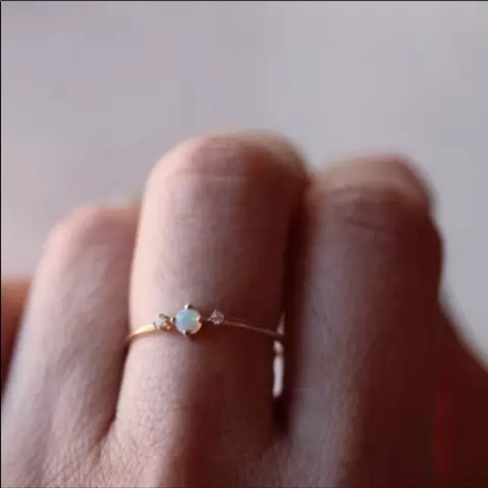 Dainty Opal & CZ ring on 14k Rose Gold over Silver - Picture 2 of 5